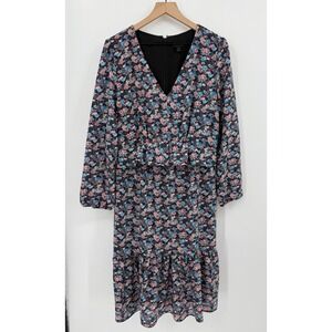 J  Crew Dress Womens 16 TALL Blue Pink‎ Floral Ruffle Garden Party Wedding